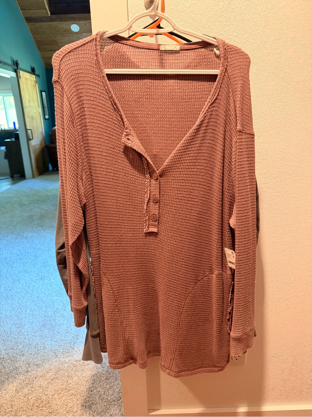 Free People Mauve Waffle-Knit Henley Tunic